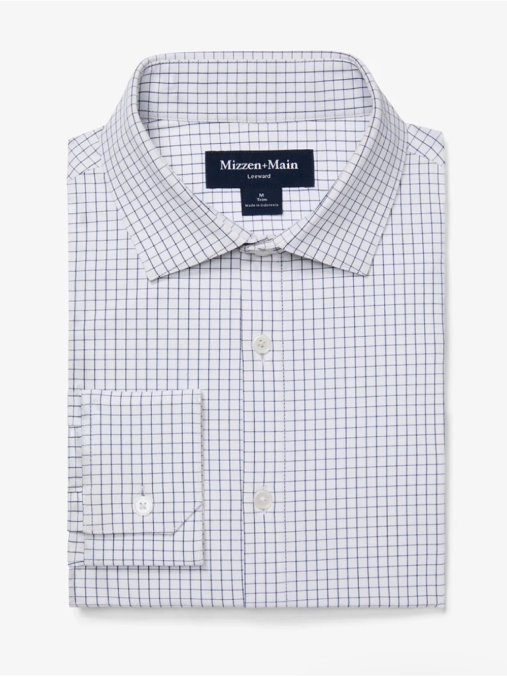 Mizzen+Main “NEW” Leeward Long Sleeve White Dress Shirt with Windowpane